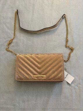 Aldo Metallic Gold Clutch with Wristlets and Chain Strap